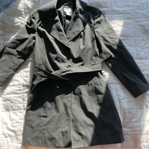 Ann Taylor LOFT Petites Checkered Black Trench Coat - S